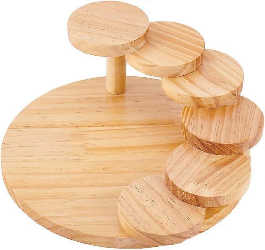 Wood Sushi Serving Tray 6-Tier Rotating Display Stand Steps Meat Plate Sashimi Sushi Rotating Serving Geta Plates Japanese Rotating Steps Stairs for H