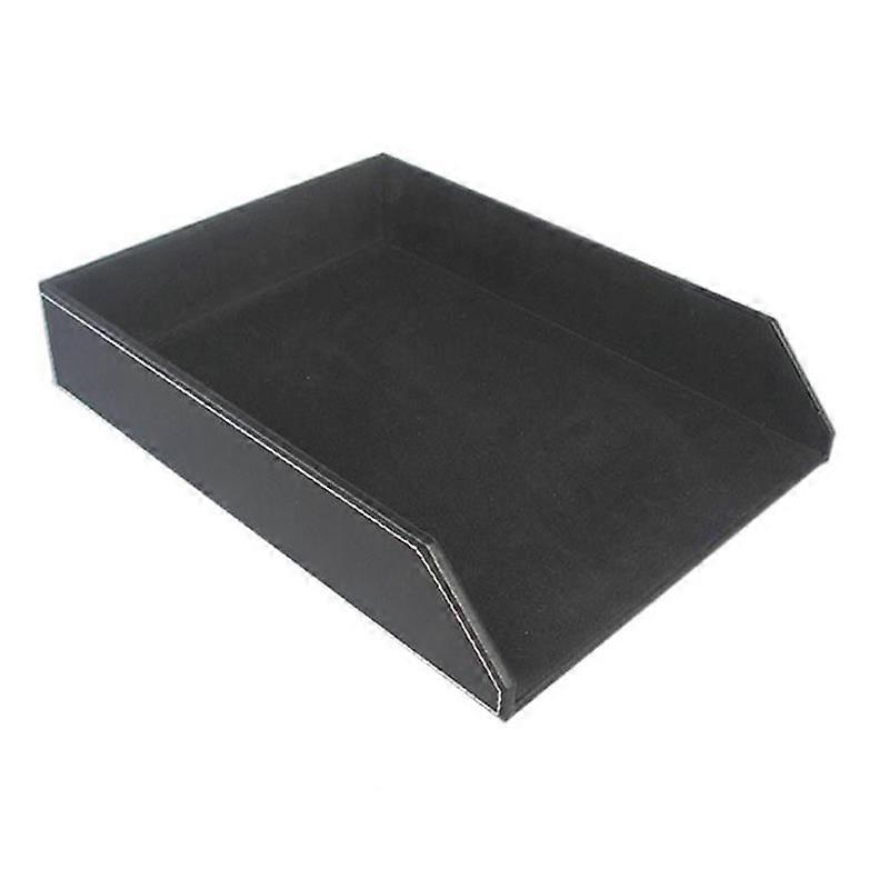 PU Leather Collection Letter Tray Desk Stackable Office File (Black)