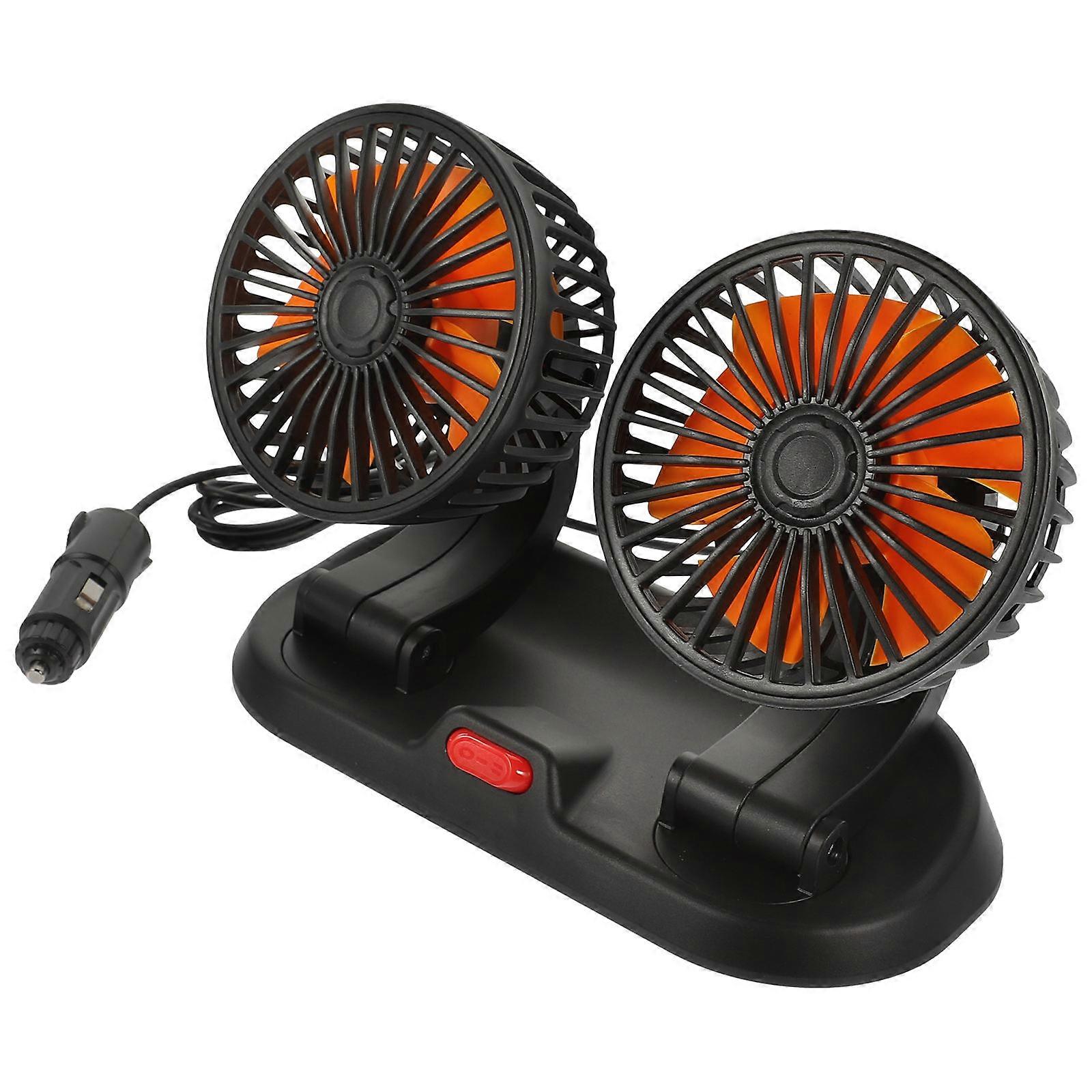 Dual Head Rotating Car Fan with Adjustable Wind Speed for Cooling Use Black PP Material