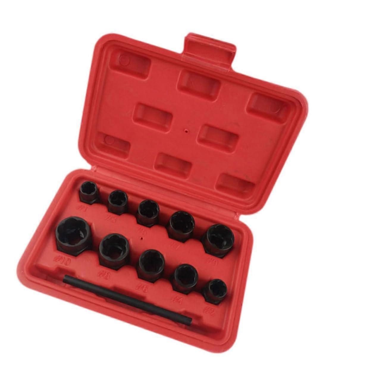 11pcs Damaged Nut and Bolt Extractor Set Heavy Duty Drill Compatible Rusted Stripped Remover Red
