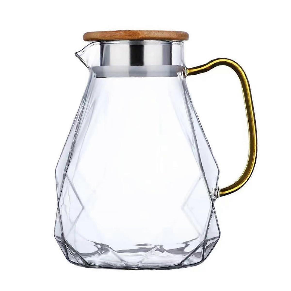 Glass Pitcher with Lid for Iced Tea Juice and Hot Beverages, Large Water Jug with Handle