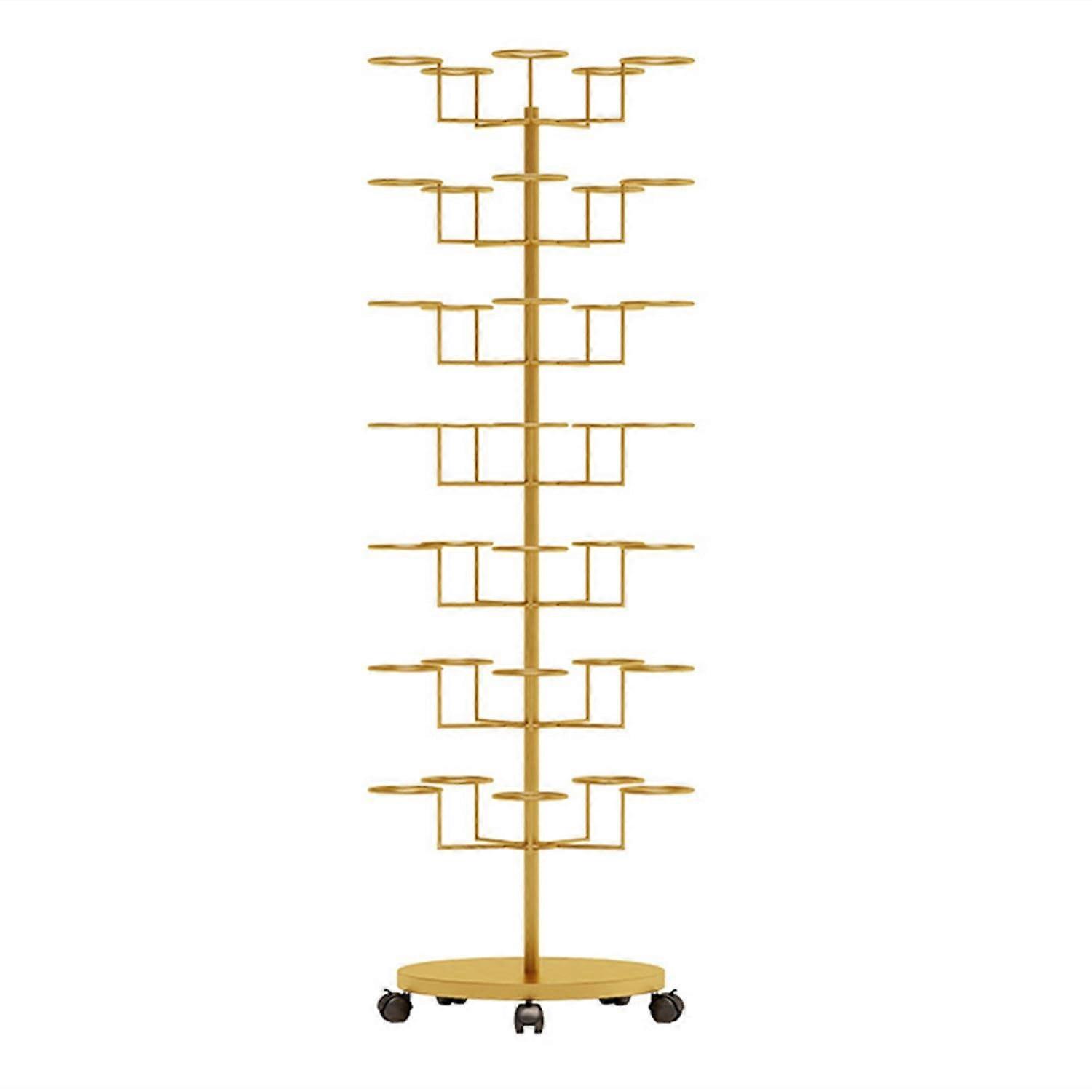 Hat Display Stand with Wheels, 360° Rotating Metal Hat Rack for Retail Stores, Adjustable MultiTier Storage