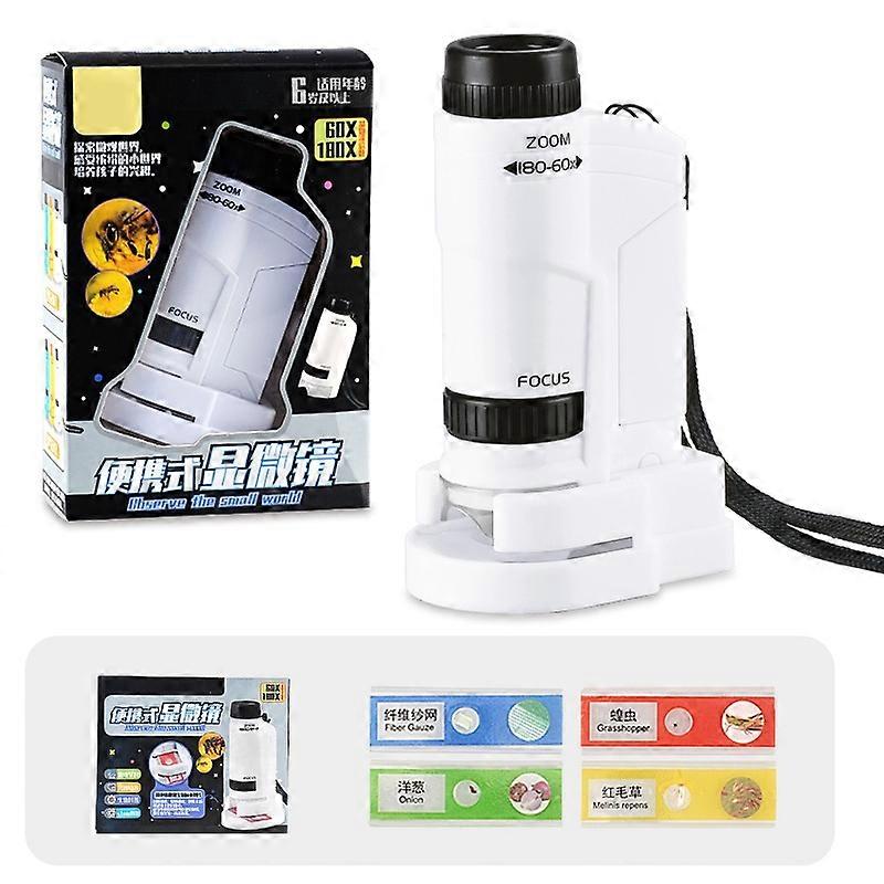 60-180x Kids Science Microscope Handheld Observation Microscope with LED Light Children Educational 