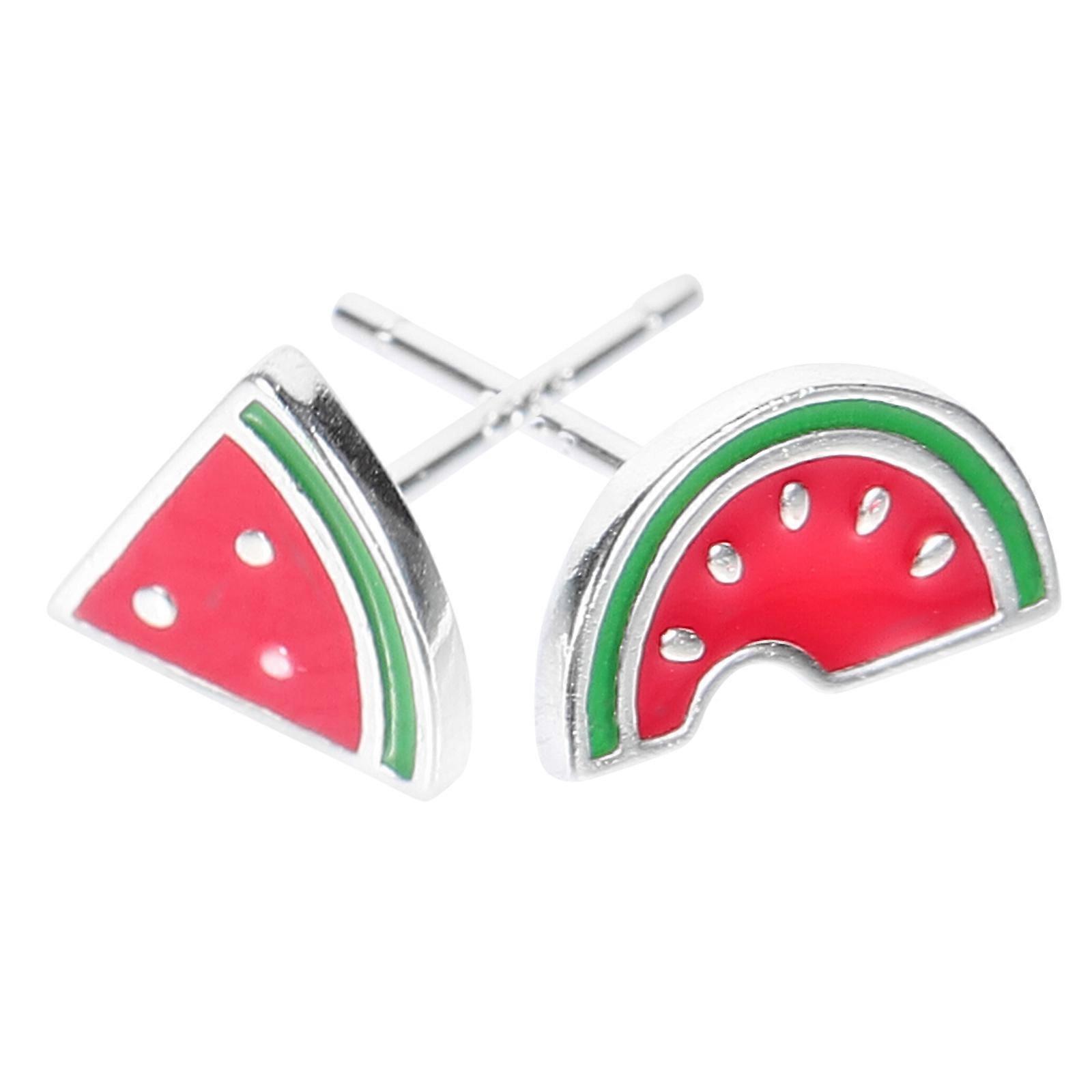 Tiny Watermelon Earrings Silver Studs for Decoration 1Pair Jewelry