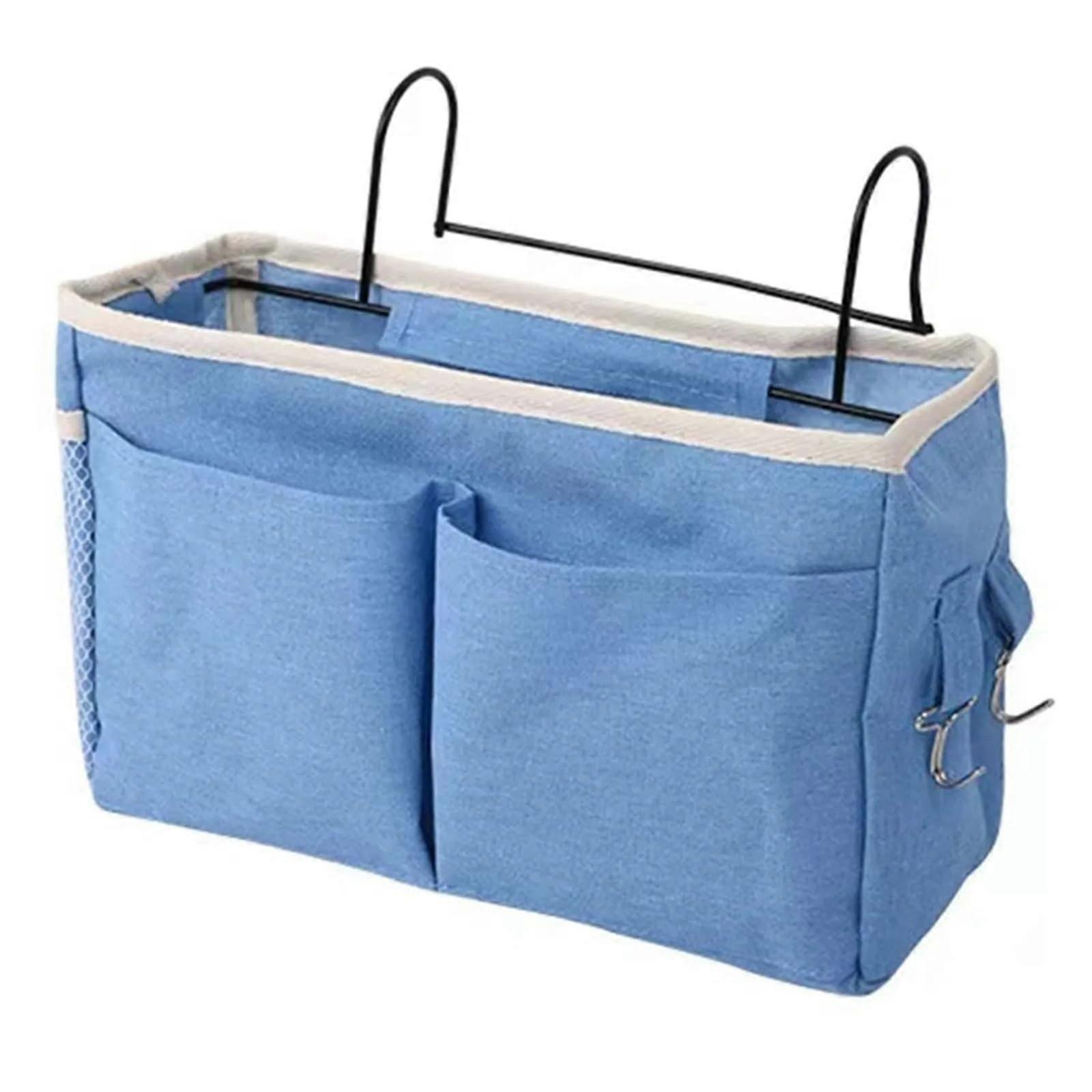 Bunk Bed Storage Organizer with Metal Hooks, MultiPocket Bedside Hanging Bag for Dorm and Kids
