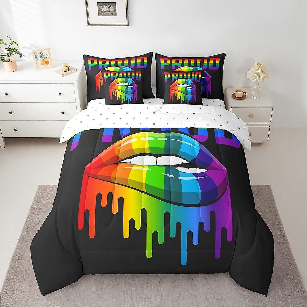 Queen Size Rainbow Comforter Set with Colorful Stripes, Fade Resistant Soft Microfiber Bedding