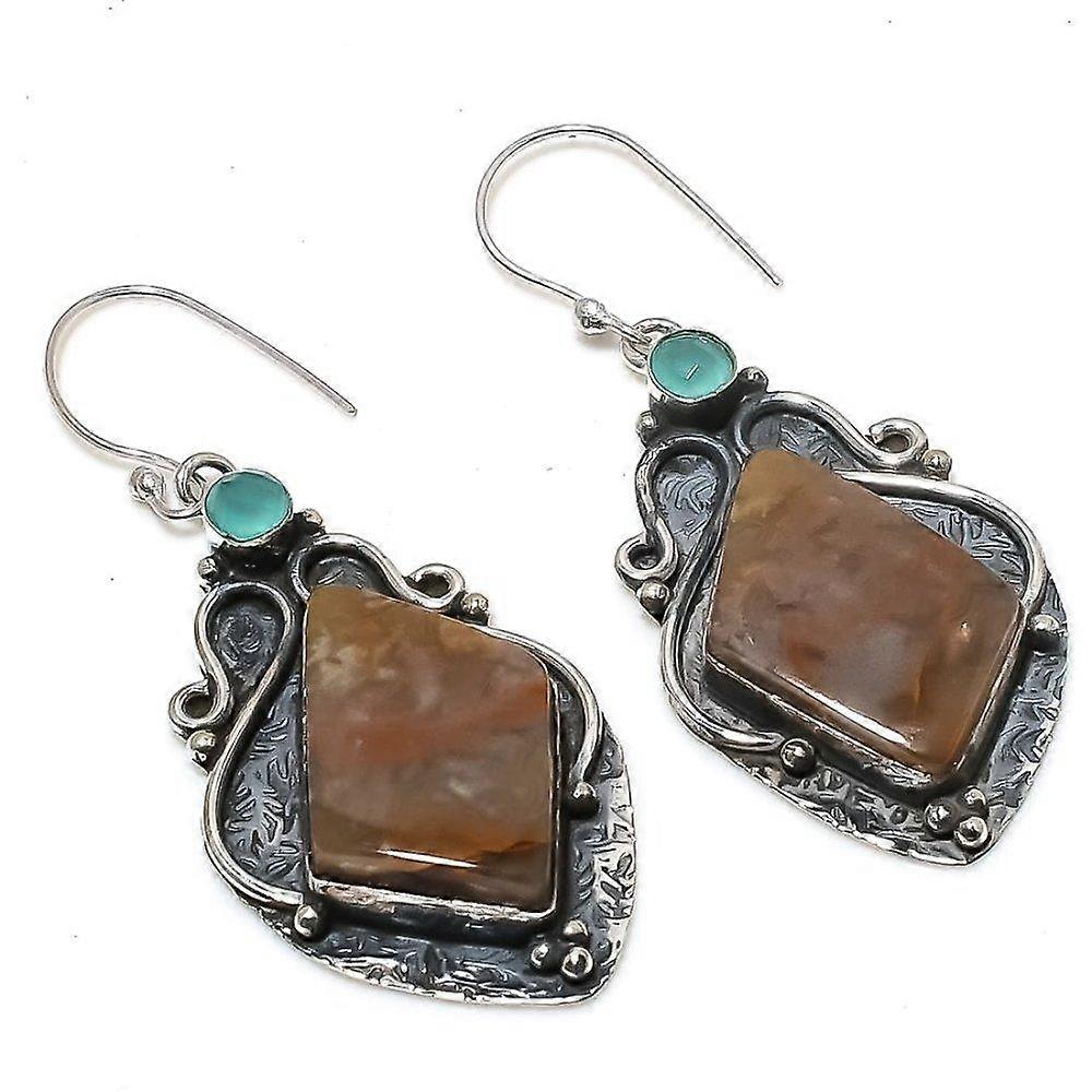 Natural Tube Agate, Chalcedony Gemstone 925 Sterling Silver Earring 2.52" K2g21