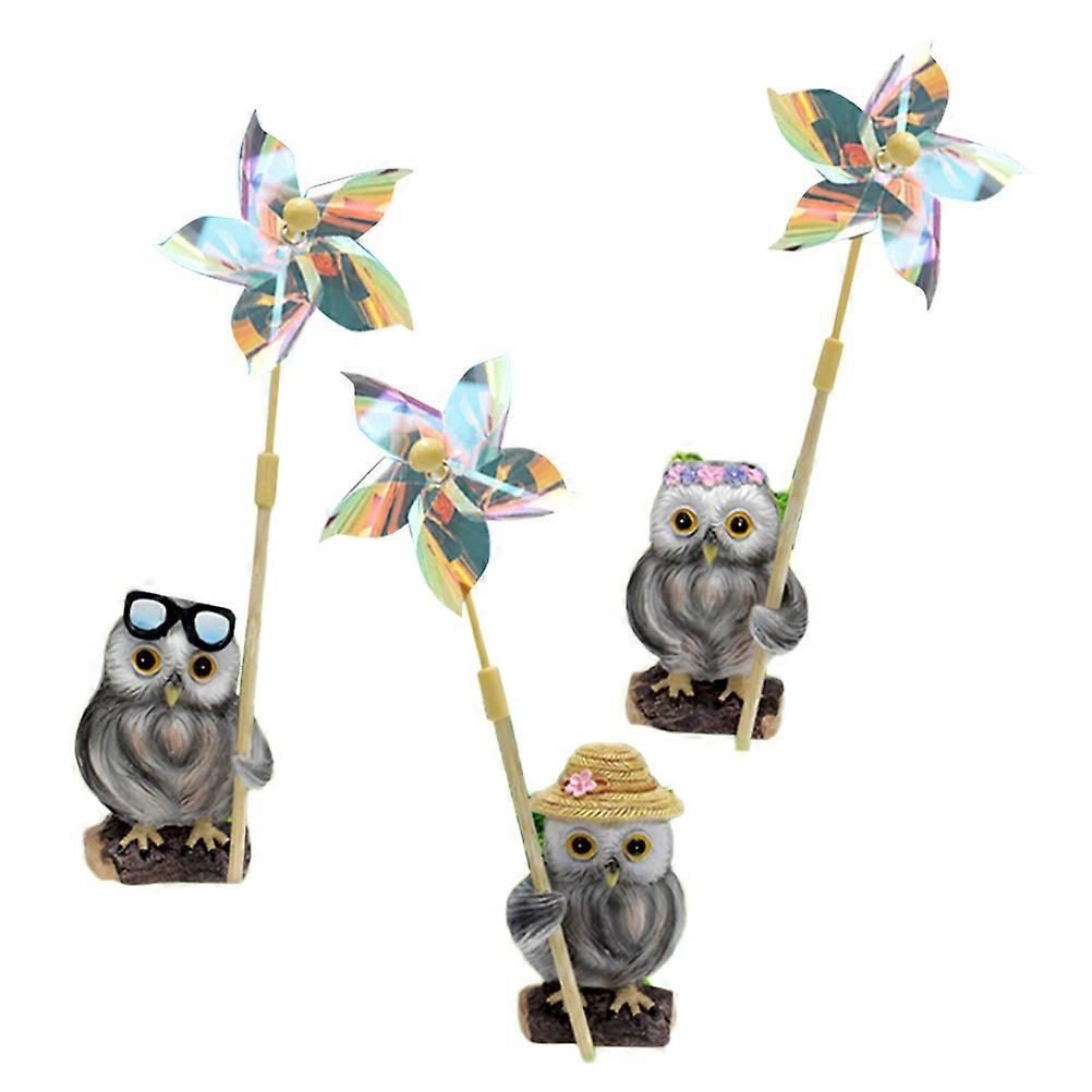 Owl Windmill Decorating Set for Yard 3Sets Rotatable Balcony Pinwheel