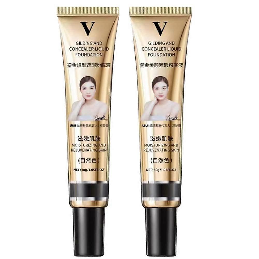 2Pcs Full Coverage Waterproof Liquid Foundation, Long Lasting Moisturizing Makeup Natural Finish