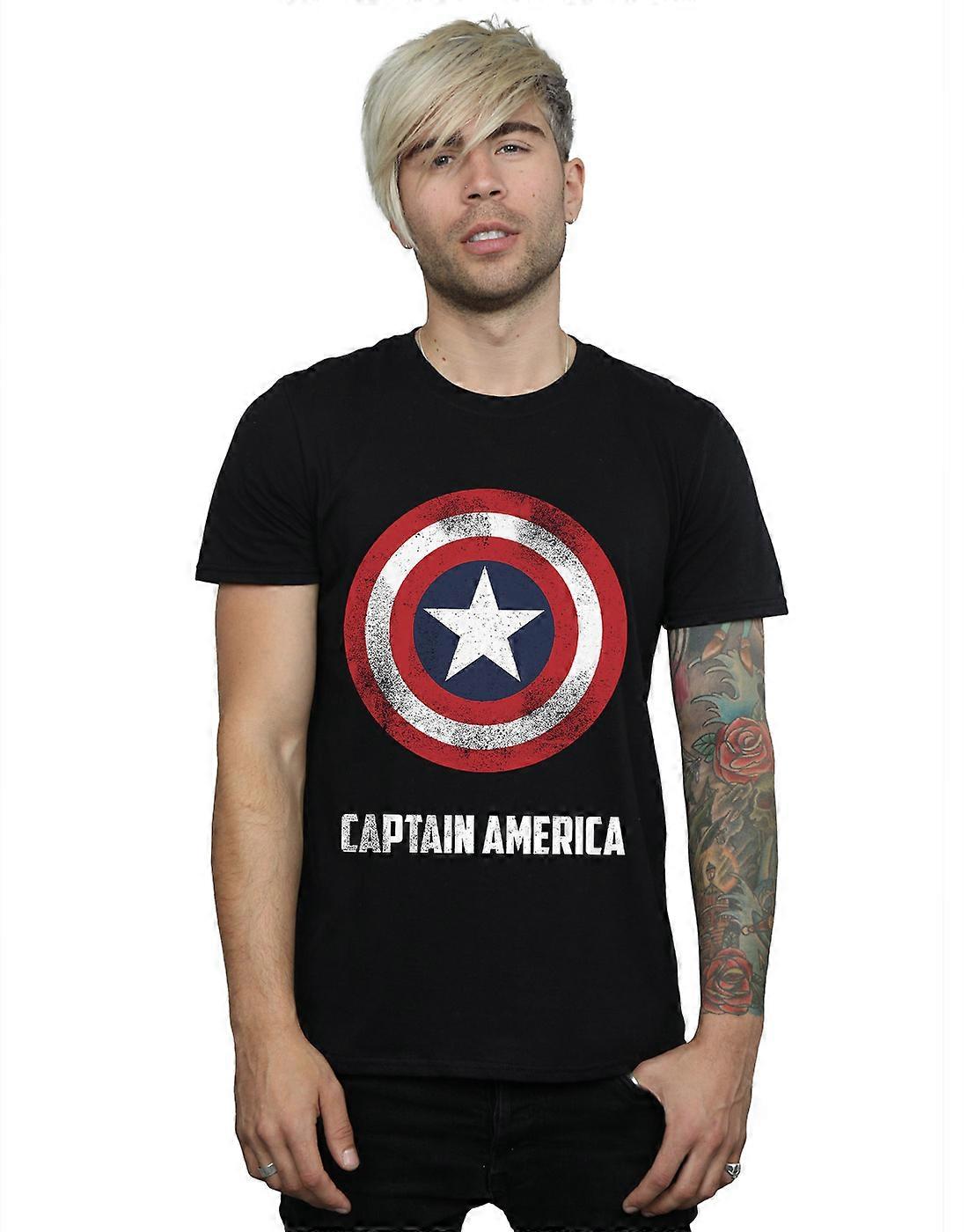 Marvel Men's Captain America Shield Text T-Shirt