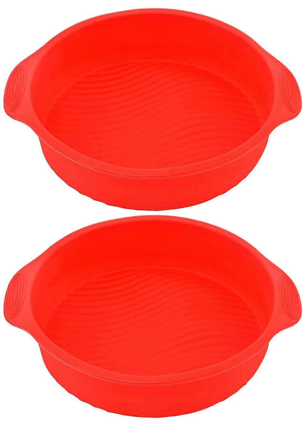 2 Pack 10 Inch Silicone Round Baking Pans for Cakes, Nonstick Easy Release, Red
