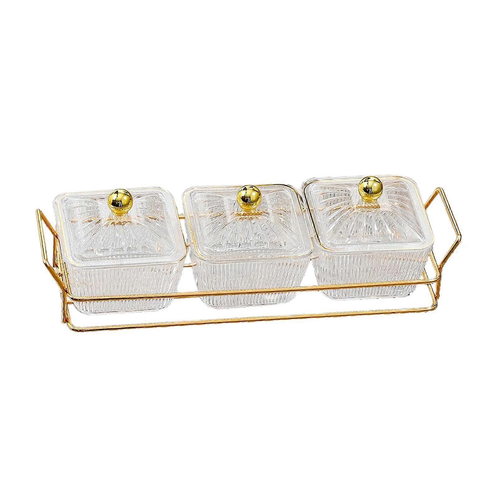 Snack Serving Tray Clear Acrylic 3 Compartment Platter for Nuts Dried Fruit Style 11