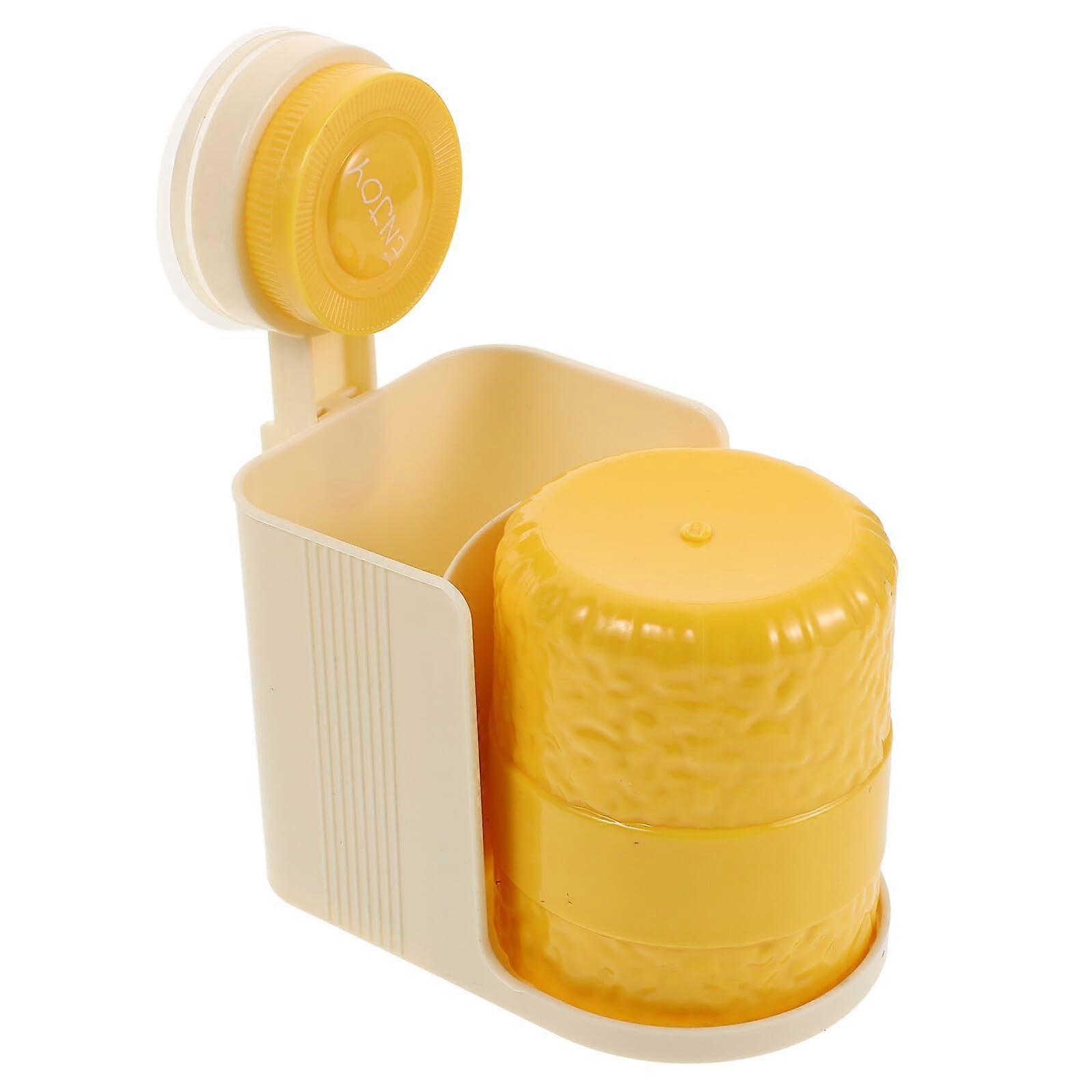 Toothbrush Holder with Secure Suction Mount, NoDrill Bathroom Organizer for Cups, Toothpaste, Yellow
