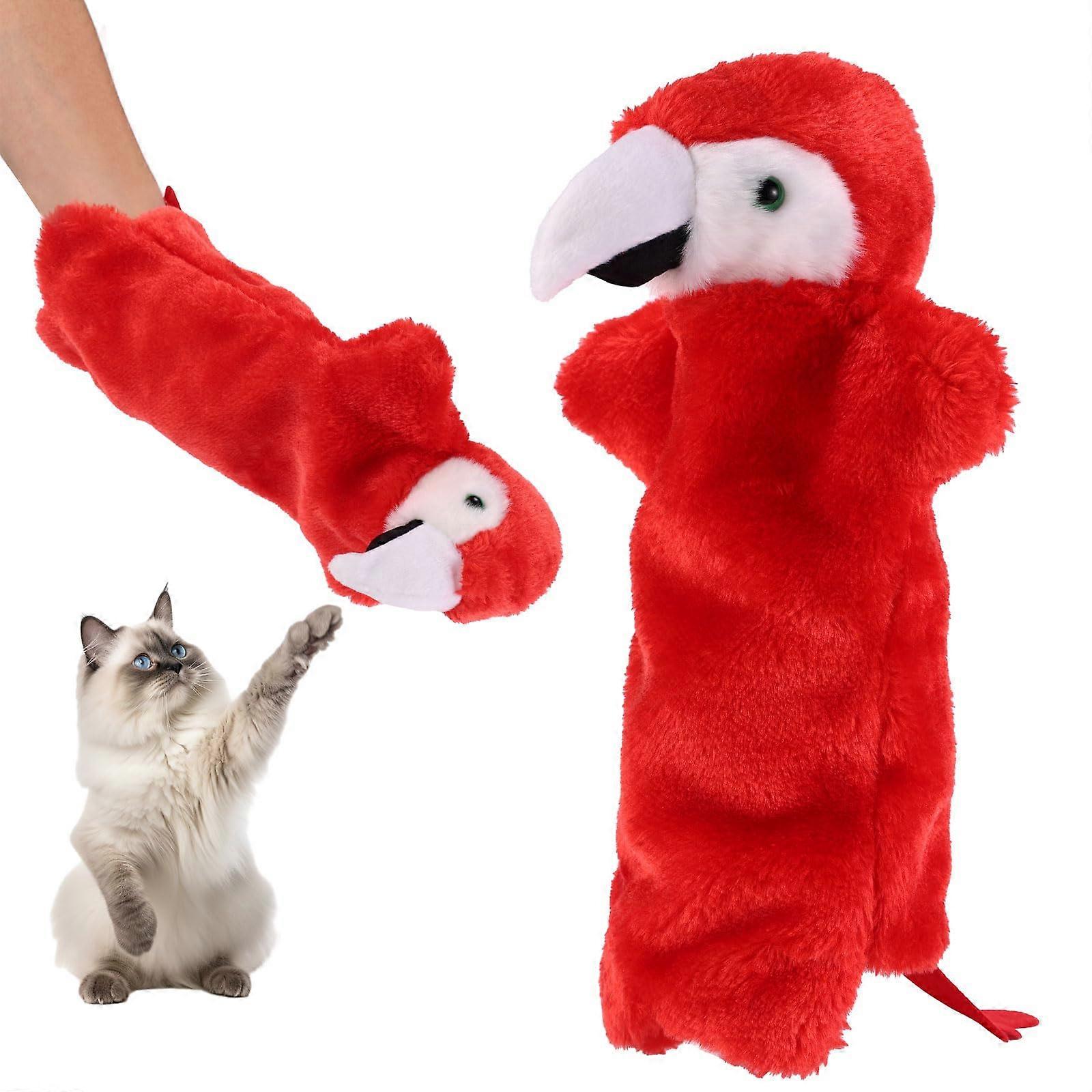 Cat Training Glove with Plush Parrot Puppet, Padded Hand Protection for Interactive Cat Play and Training