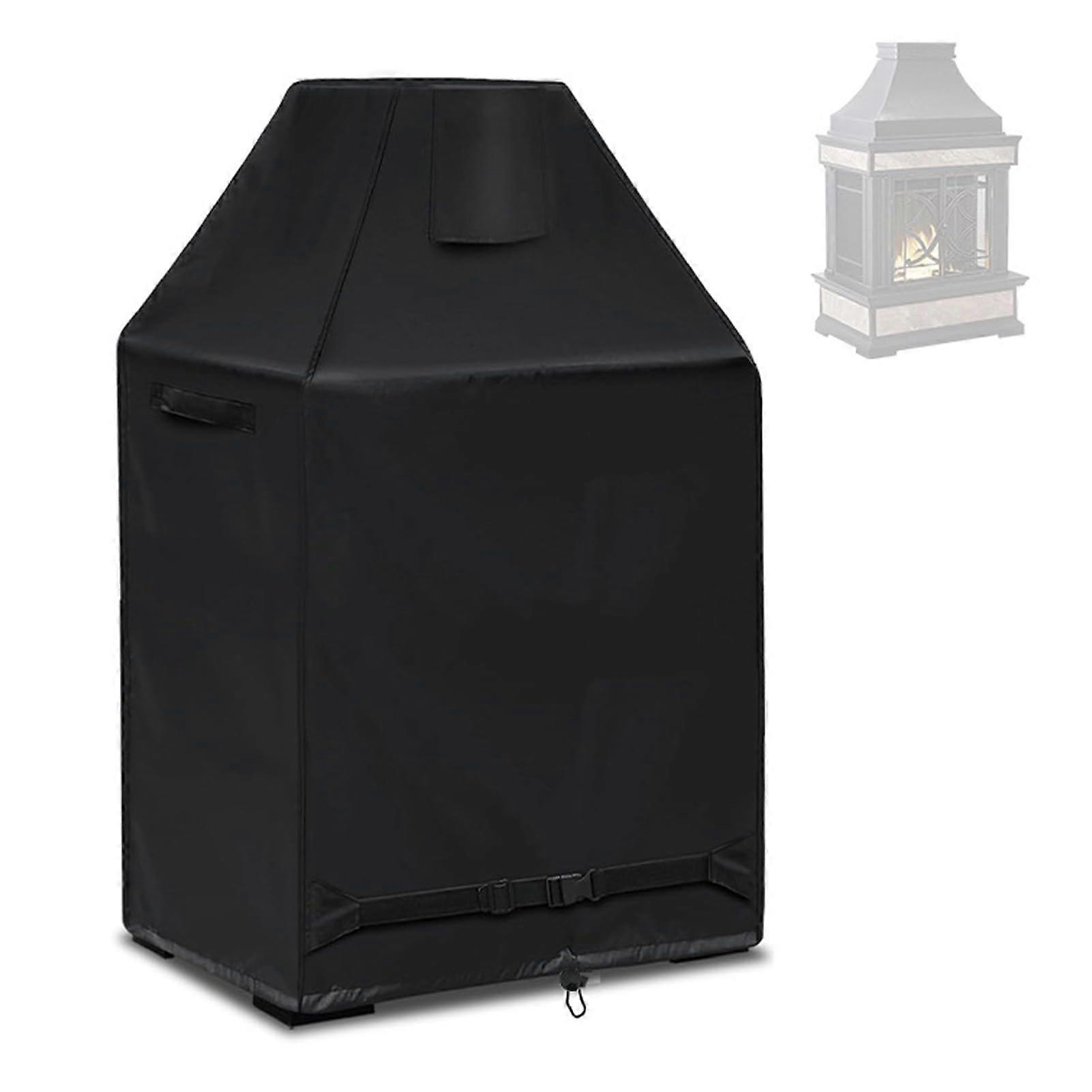 Fire Pit Cover 420D Oxford Waterproof Dustproof Outdoor Fireplace Protector with Adjustable Ropes