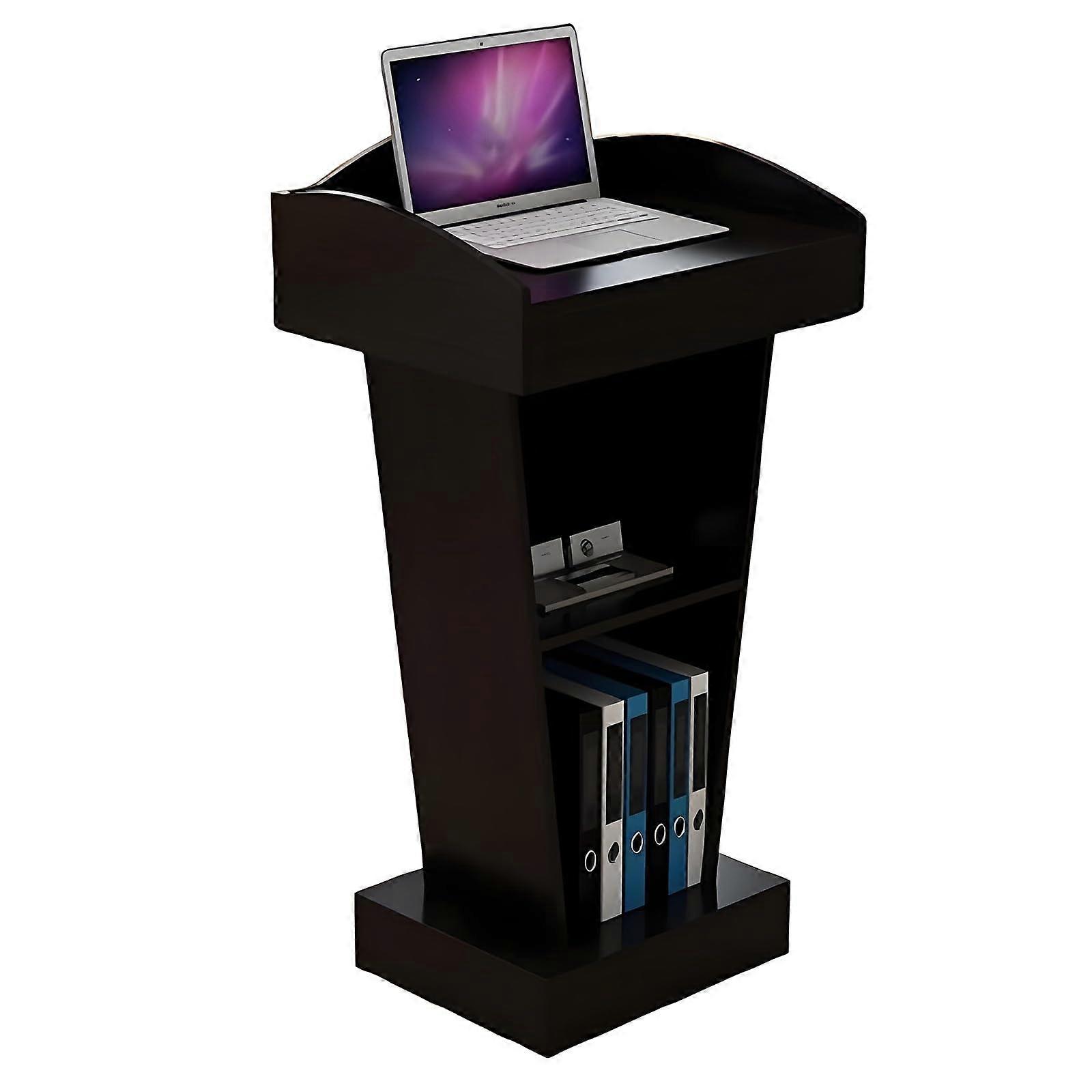 Podium for Presentations with Guardrail and Double Storage, Dark Walnut Lectern Desk for Classroom