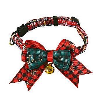 Christmas Cat Collar Red Green Plaid Bow Knot Collar Adjustable Bow Collar with Bell for Cats Xmas Dress-up Photo Shoots Prop