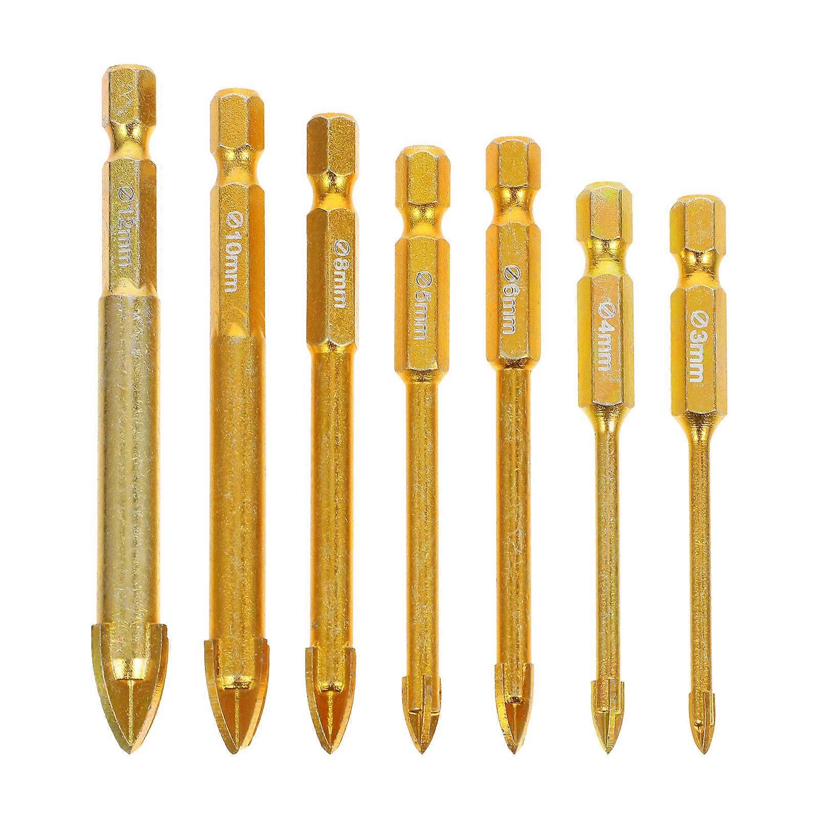 Tile Drill Bits Ceramic Cross Bits for Drilling 7Pcs Set Golden