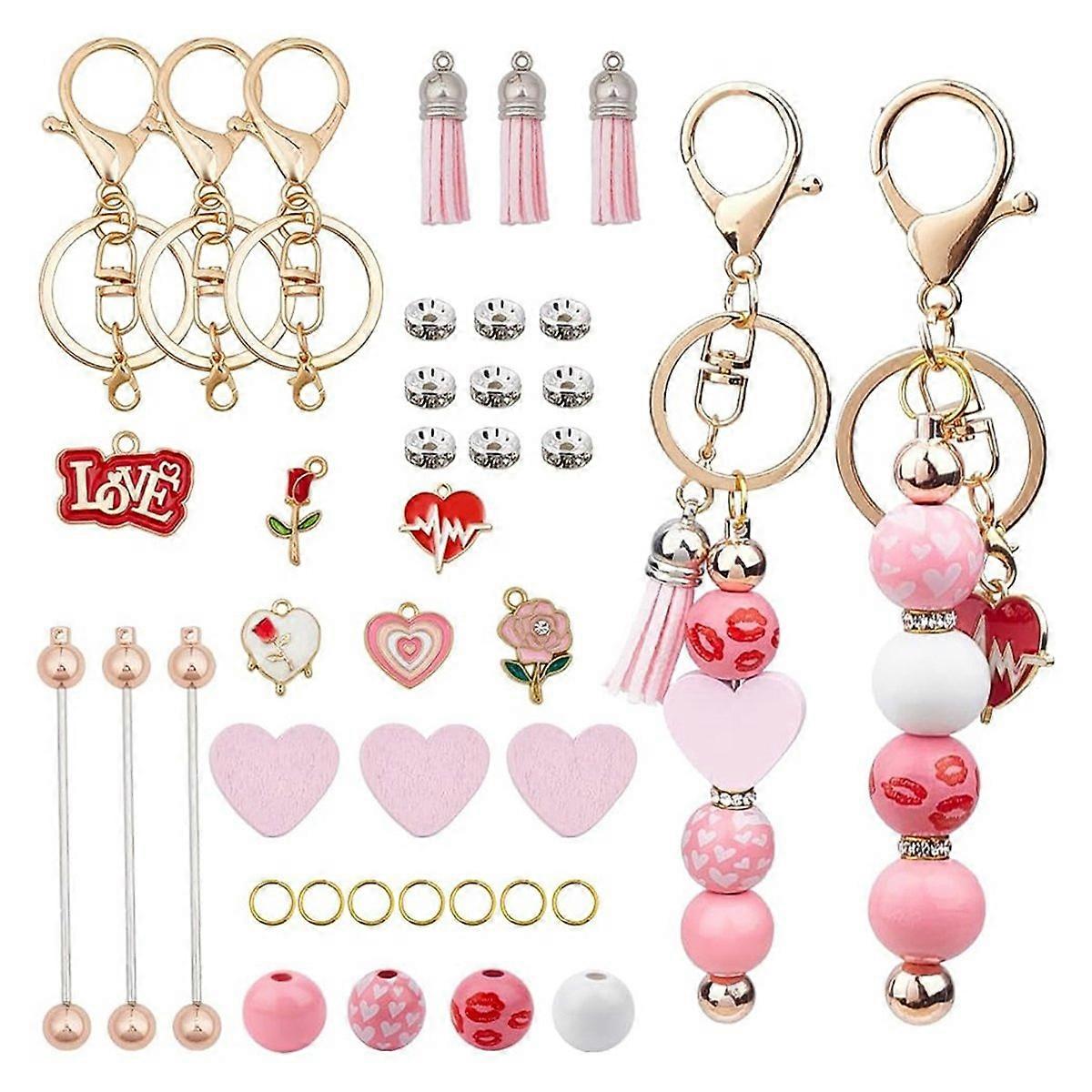 DIY 6 Sets Keychain Making Kit Valentine'S Day Beaded Keychains