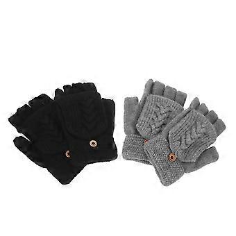 2 Paar wandelbare Winterhandschuhe: Fingerlose Handschuhe für Damen – gestrickte, gemütliche, winddichte Handwärmer mit Klappdeckel für Outdoor-Sportarten