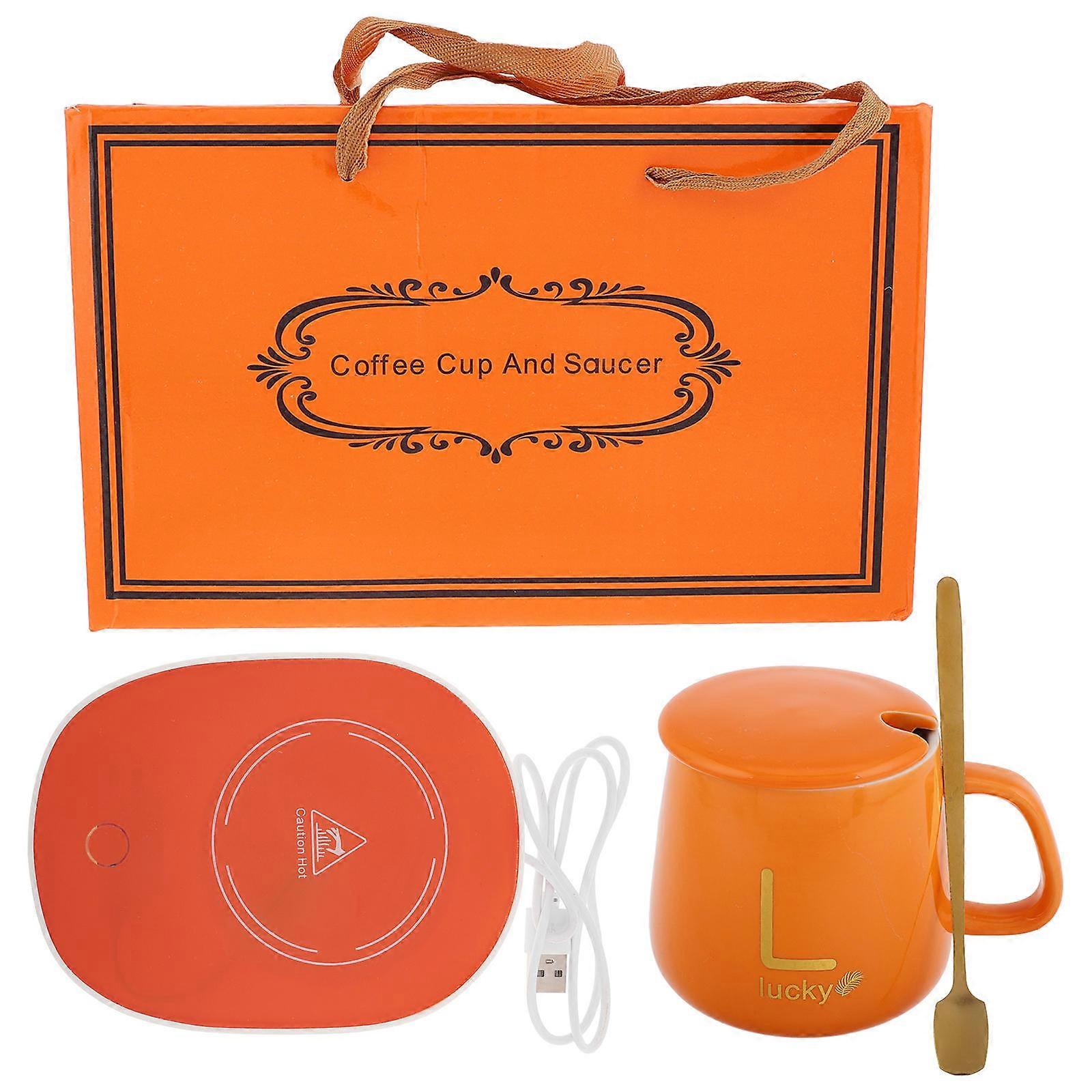 Orange Ceramic Coffee Mug Set with Electric Heating Function 1Set