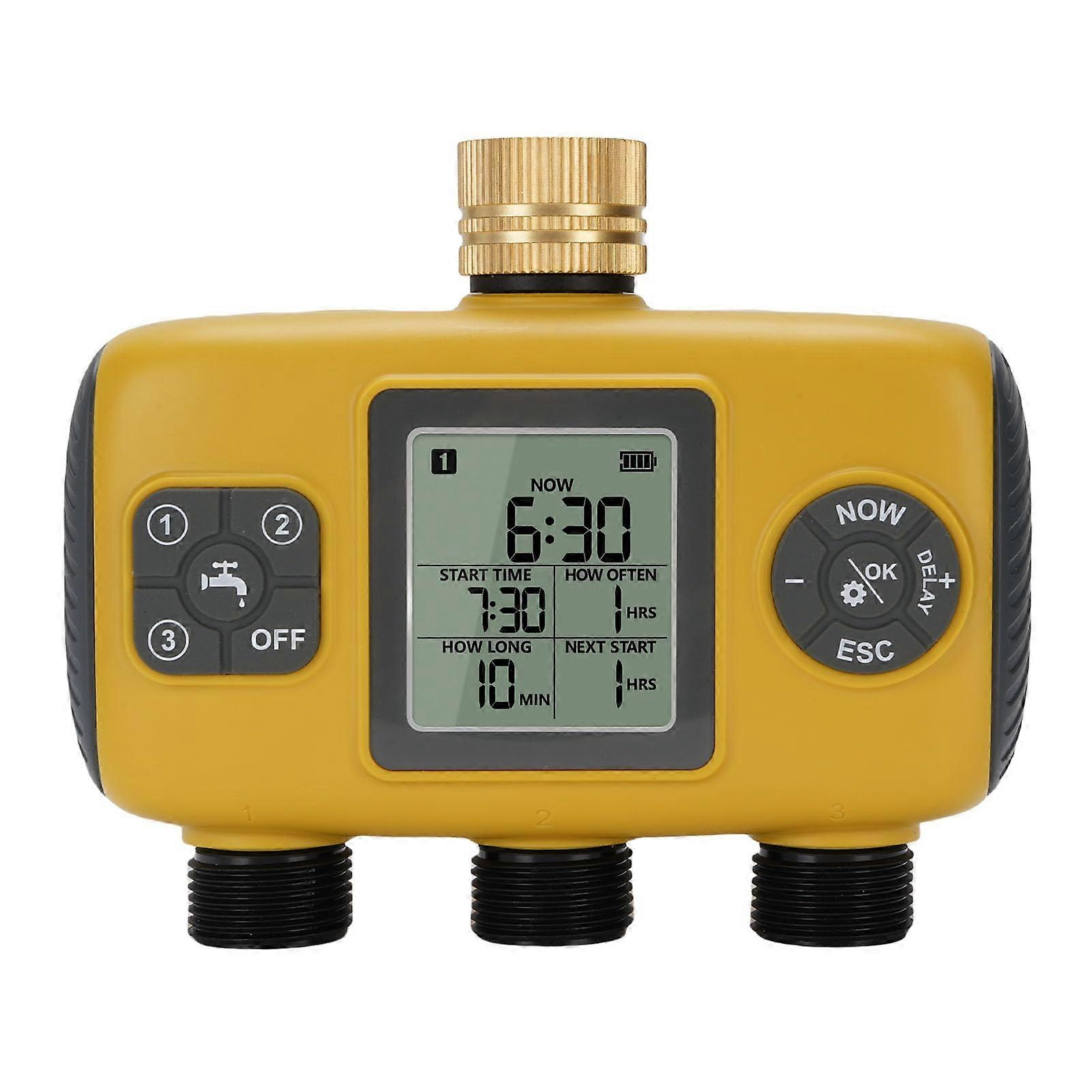 3 Zone Sprinkler Timer with Brass Inlet, Programmable Garden Hose Water Timer, Rain Delay Control
