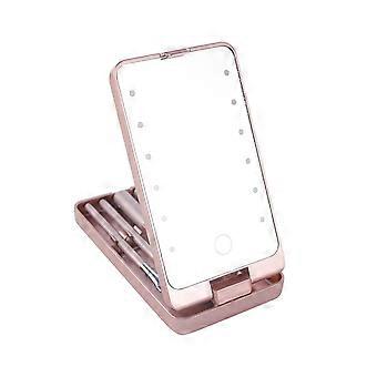Espejo de tocador LED plegable, mini espejo de maquillaje LED portátil, luces LED regulables, control de pantalla táctil, iluminación ajustable, luces LED incorporadas,