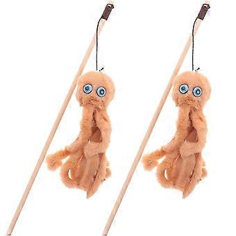Interactive Cat Stick Toy, Plush, Coffee, 4Pcs Set for Indoor Cat Teasing, Pet Play