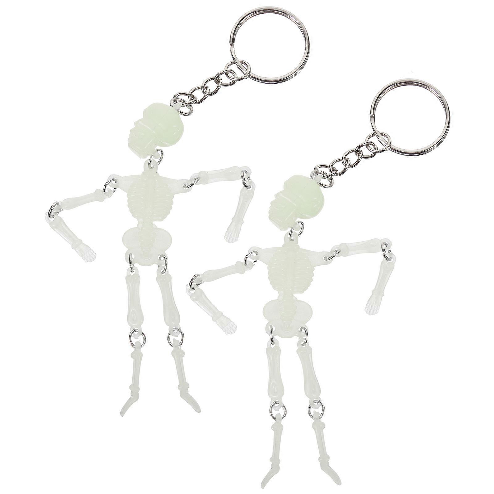 2 pcs Glowing Skull Keychains Decorative Keyring Bag Charm Backpack Keychains