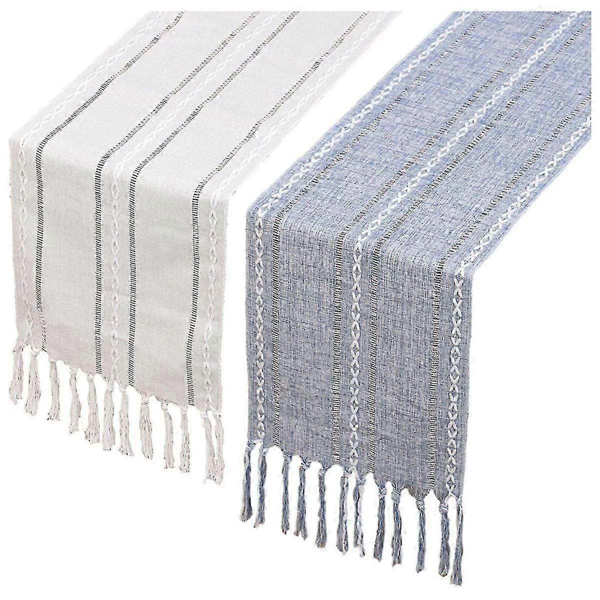 Boho Table Runner Set - 2Pack, 13 x 78 Inches Linen