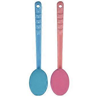 2 Pink & Blue Back & Massager Bath Brush Easy Lotion Applicator,Extra Long Handle,Great For Body Ca