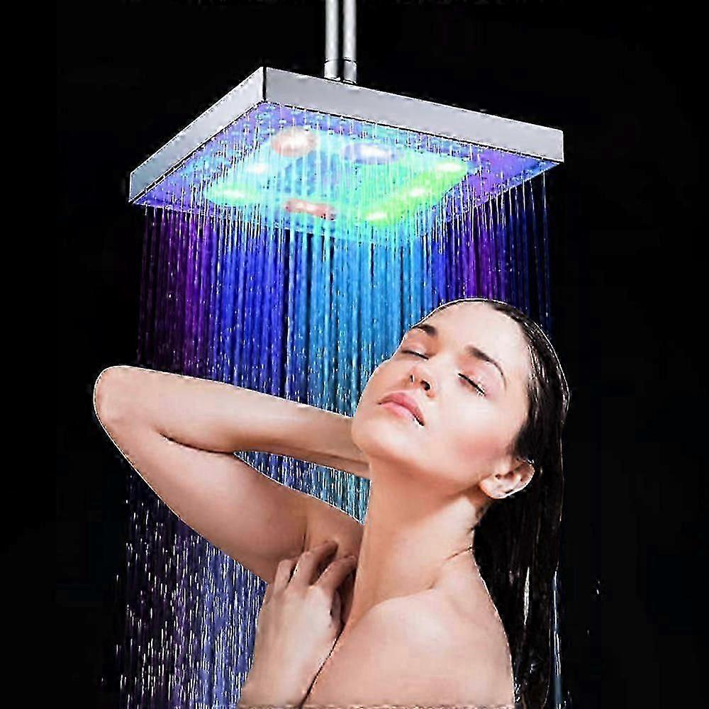 Square LED Shower Head with Automatic Color Changing Rainfall Spray
