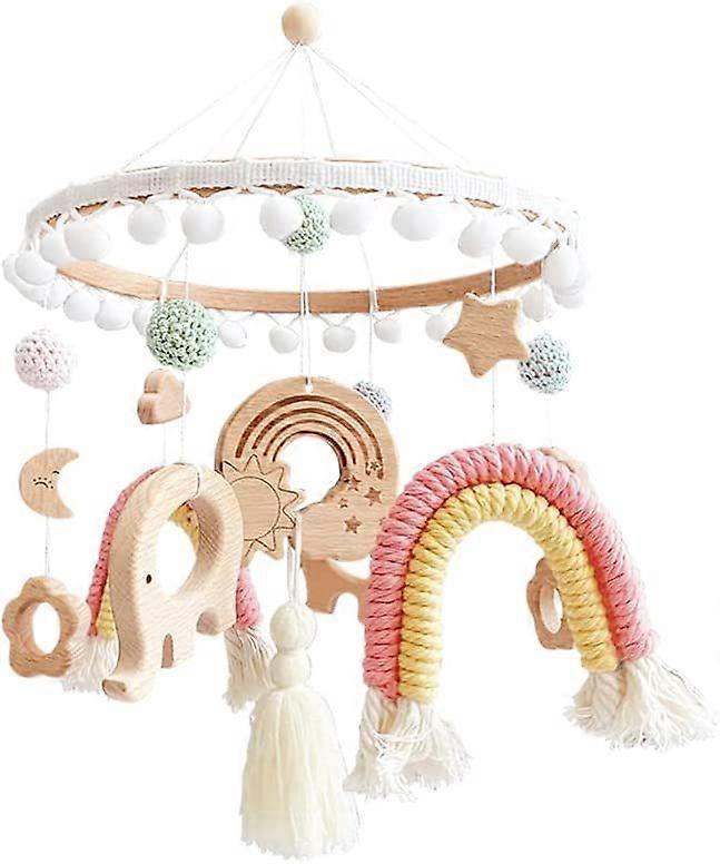 bebê móvel chips de vento com bolas de feltro arco-íris lua elefante móvel