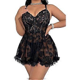 Plus-Size-Dessous für Damen, sexy Dessouskleid mit offenem Rücken, Babydoll aus floraler Spitze
