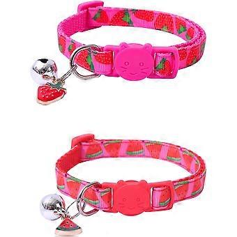 Set di collari per gatti Dww da 2 pezzi con accessori a forma di frutta (fragole e angurie), collare regolabile per gatti di piccole dimensioni con campanellino, bottone staccabile, stile frutta