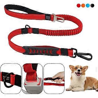 Nylon Rope Dog Leash,car Seat Buckle,traffic Controlpadded Handle,reflectiveshock Absorption,elastic Dog Training Leash,red