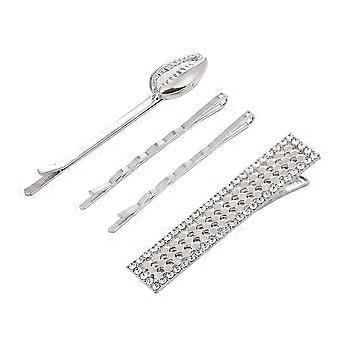 1 Set di 4 fermagli per capelli in lega con design geometrico e strass, fermagli a conchiglia, forcine semplici (argento)
