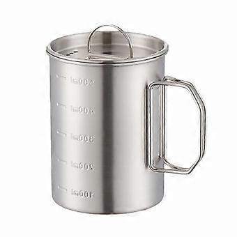 Stainless Steel Camping Coffee Mug with Lid, 16.9oz Foldable Handle Outdoor Travel Cup for Hiking Backpacking (Silver)