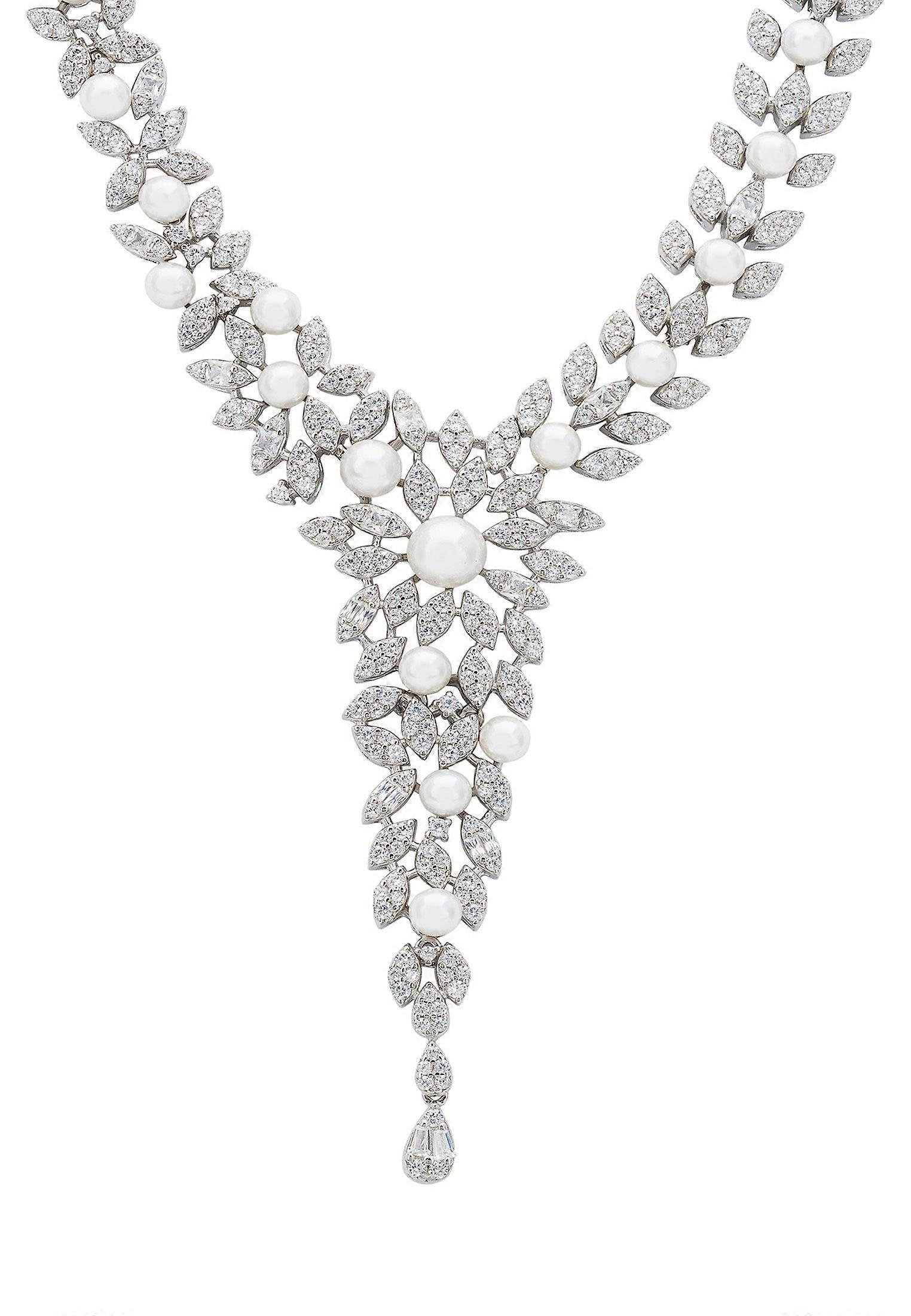 Marquise Statement Necklace Pearl Silver