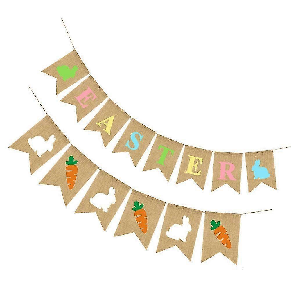 2pcs Easter Party Decorative Linen Banners Dovetail Bunting Garlands Pull Flags