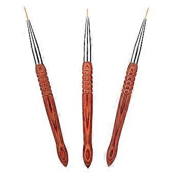 3Pcs Durable Nail Art Supplies for Decoration Brown Wood Nail Art Brushes