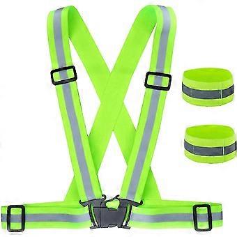 Safety Vest + Reflective Safety Wristbands, Reflective Adjustable Elastic Safety Vest For Running, Cycling, Motorcycling