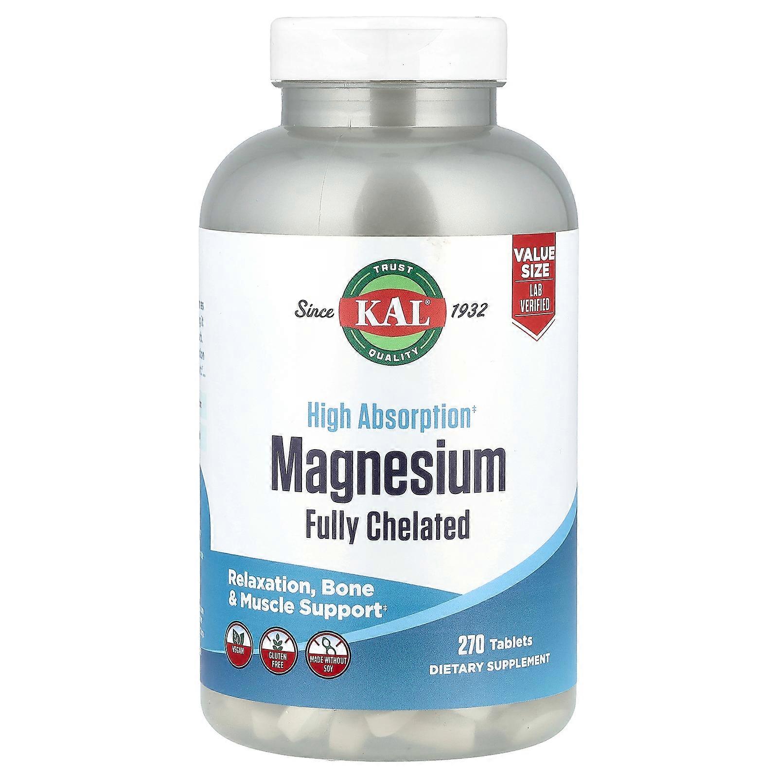 KAL, High Absorption Magnesium, Fully Chelated, 270 Tablets