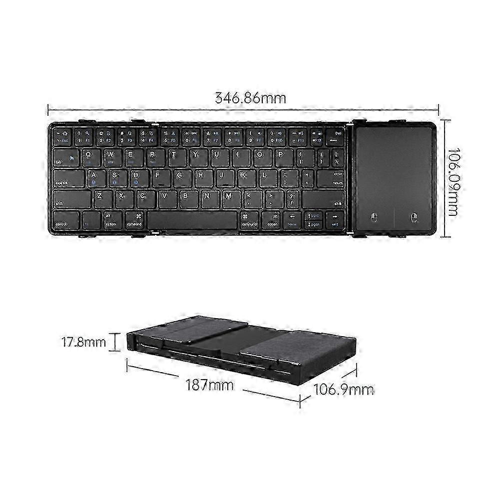 Foldable Bluetooth Keyboard Tri-Folding Wireless Keyboard with Touchpad Rechargeable Keyboard compatible with Windows IOS Android simple