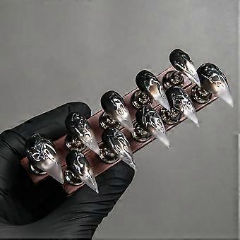 Dark Black Ombre Elegant Dragon Claw Press-On Nails, 24 pcs Short Claw Tip False Nail Tips with Adhesive for Women and Girls