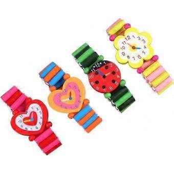 Party Kids Wood Watch Toys, 4pcs Stretchy Band Bracelet Watches (Random Pattern)