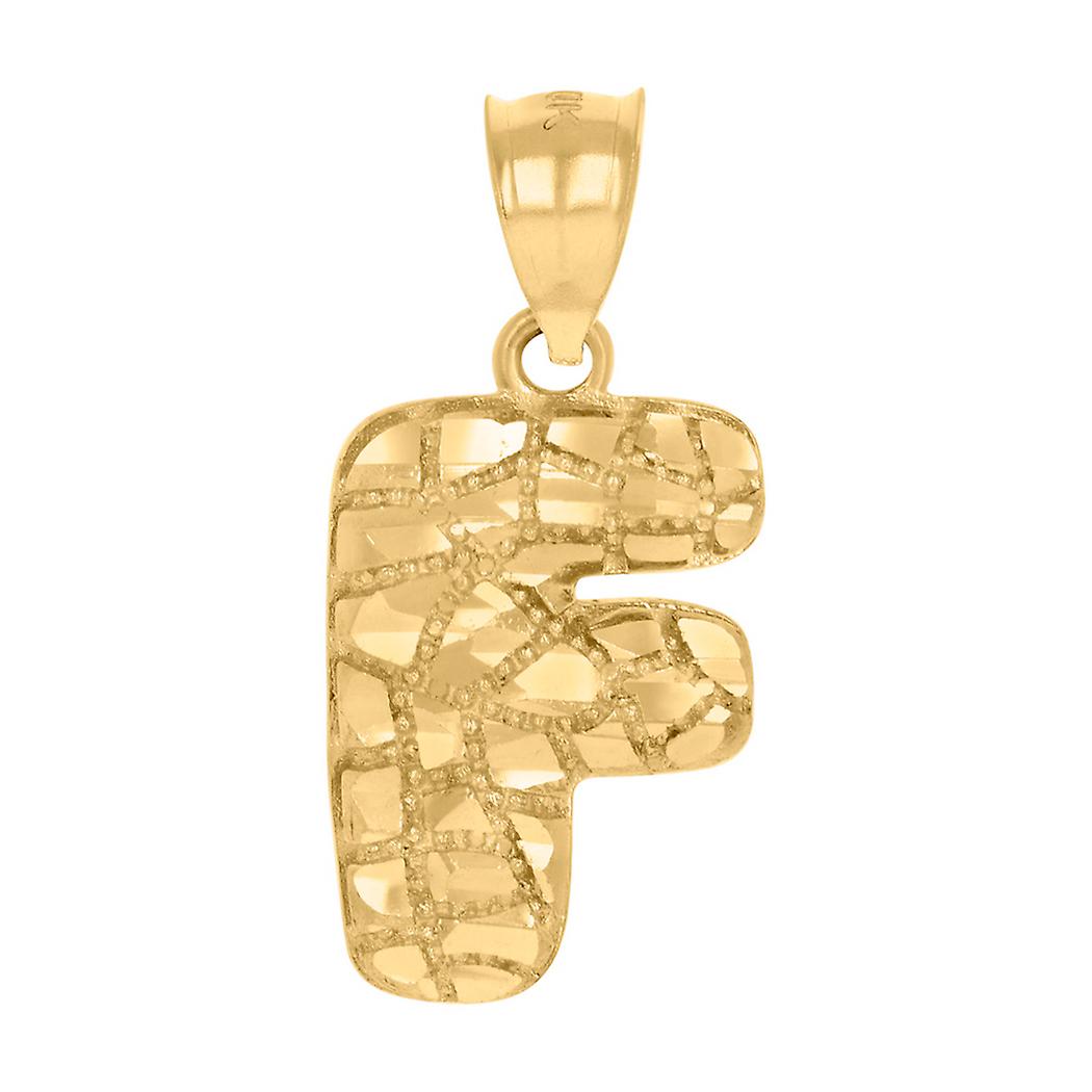 10k Yellow Gold Unisex Letter Name Personalized Monogram Initial Alphabet F Nugget Charm Pendant Necklace 10.6x22.9mm Wi