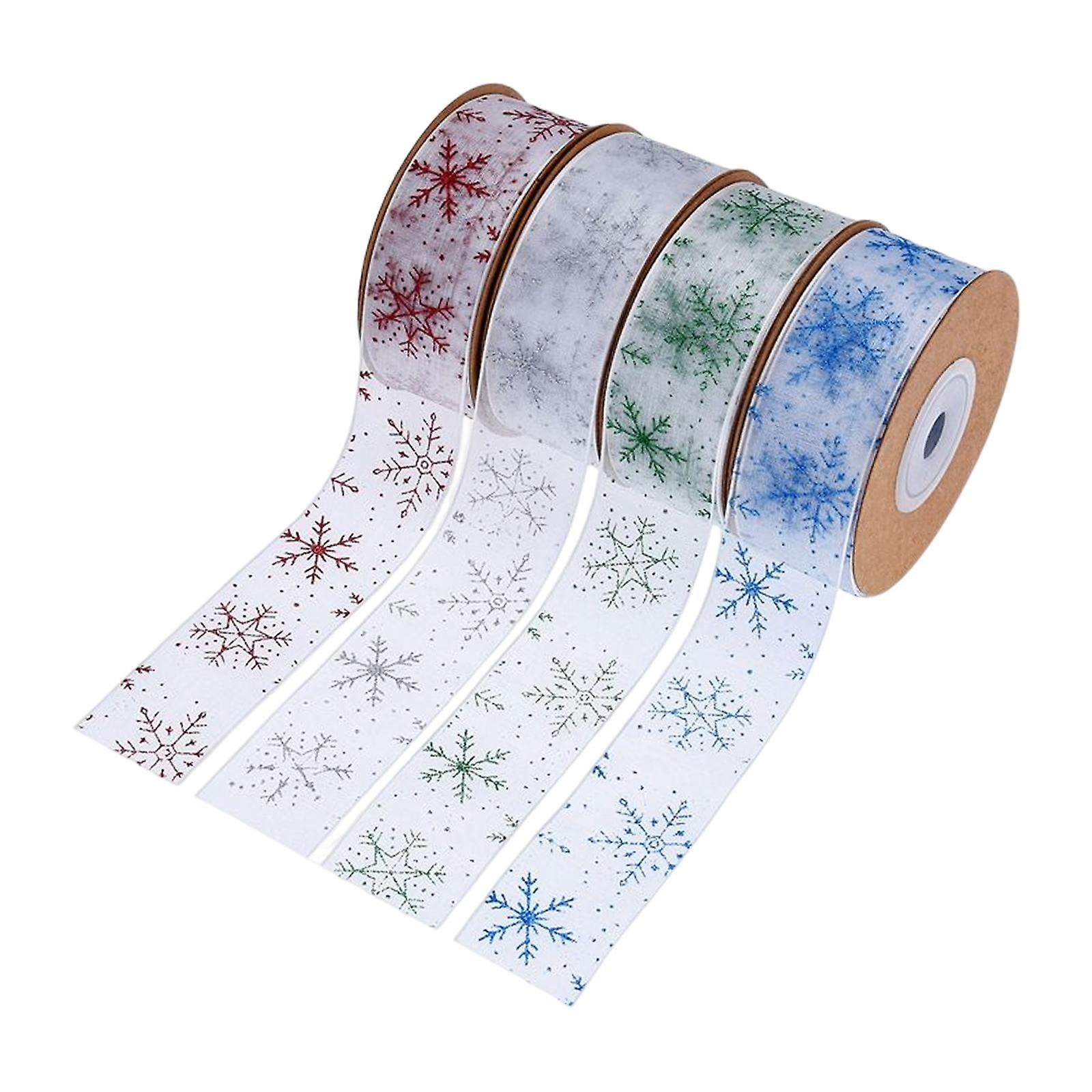 Snowflake Ribbon Glitter with Spool for Wreath Decor 11 Yards