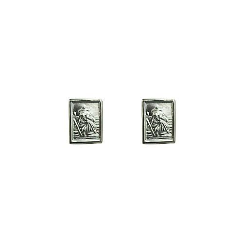 Silver 8x6mm rectangular St Christopher Stud Earrings