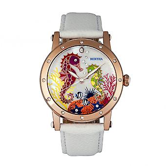 Bertha Morgan MOP nahka bändi Ladies Watch - Rose kulta/valkoinen